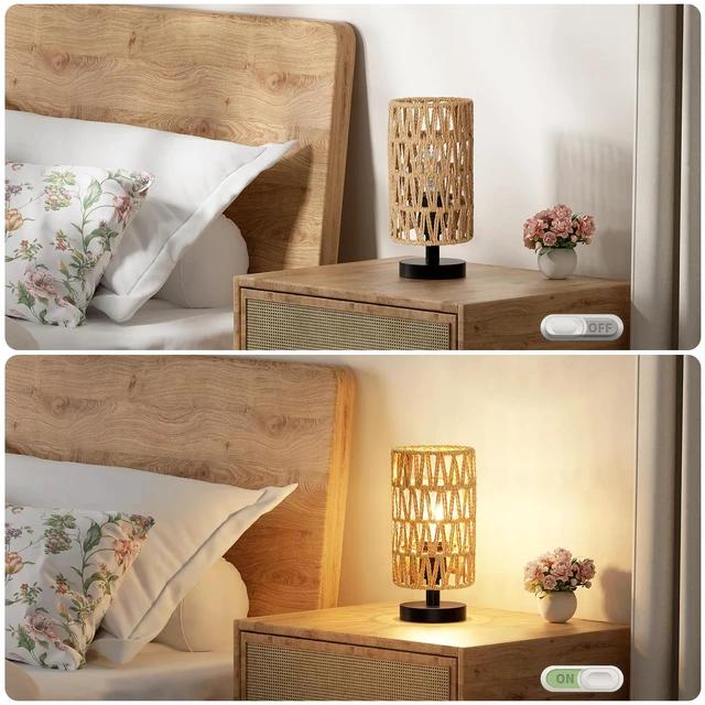 Alt view image 4 of 7 - Table Lamps (Rattan Rope Shade - Black Base, 9" Inline Control) 3000K LED Blub Included 680 Lumens Easy Assembly Minimalist Design E26 for Kitchen for Kids Room