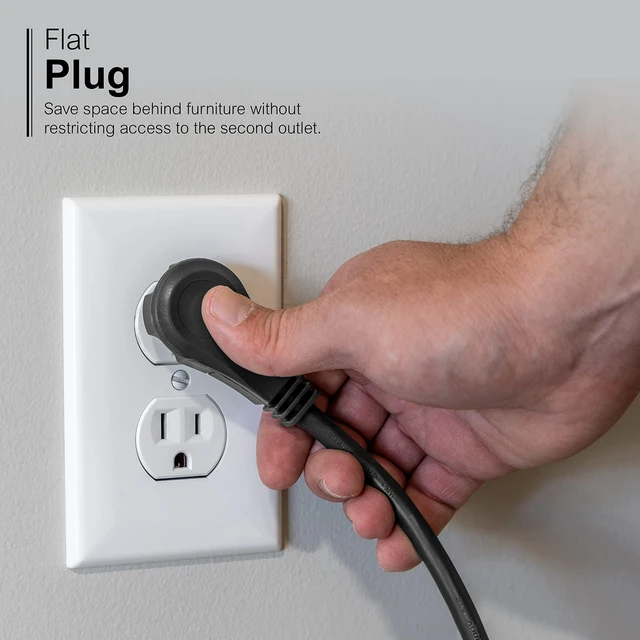 Alt view image 4 of 5 - 3-Outlet Flat Extension Cord 25 Ft Grounded Extension Cord with Multiple Outlets 3 Prong Outlet Extender Flat Plug Power Strip Indoor Extension Cord 16 Gau UL Listed Black 69921