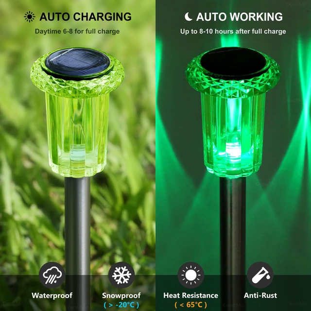 Alt view image 3 of 6 - Solar Halloween Lights Outdoor Waterproof 10 Pack Halloween Decor Stake Lights for Yard Pathway Garden Walkway Driveway Patio Lawn, Auto On/Off Green LED Halloween Decorations Outdoor