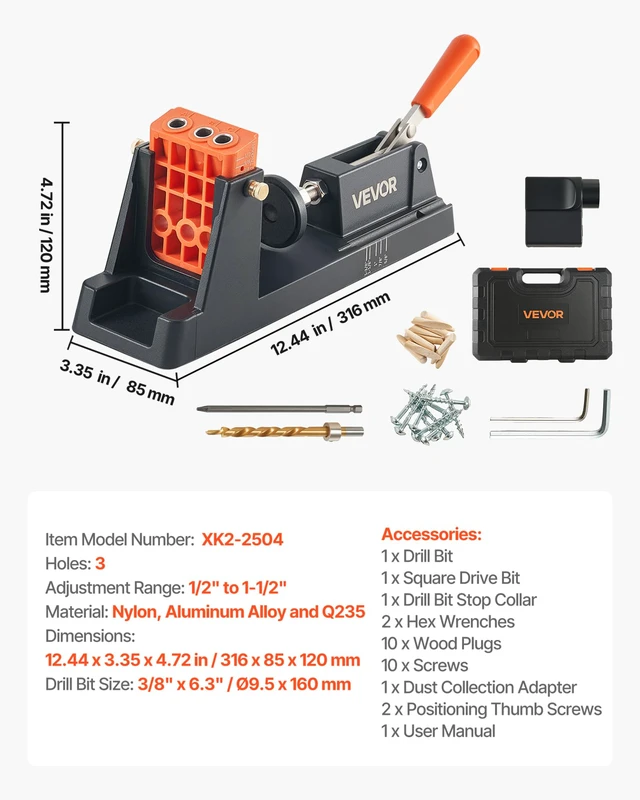 Alt view image 7 of 7 - Pocket Hole Jig Kit, 1/2" to 1-1/2" Adjustable, Lightweight Jig Pocket Hole System with Dust Collection Adapter, Detachable Guide Block, Drill Bit, Stop Collar, Easy Adjusting, for Woodworking