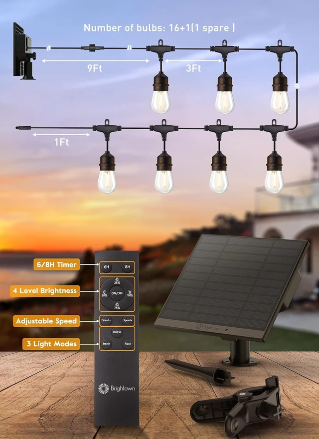 Alt view image 2 of 7 - 55FT Solar String Lights Outdoor, 16+1 Shatterproof LED Lights Waterproof, Remote Control, Dimmable, Timer, 3 Light Modes Solar Lights for Yard, Camping, Parties and Outdoor Decor