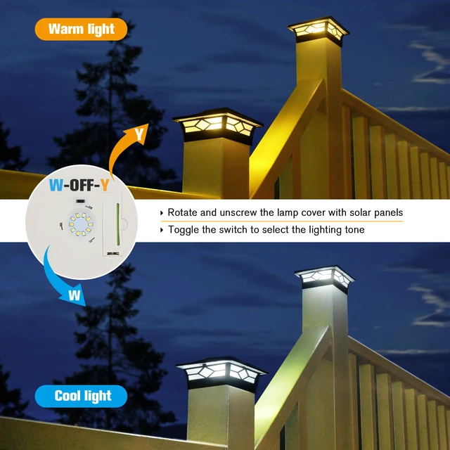Alt view image 4 of 7 - Solar Post Cap Lights Outdoor 12pack, Waterproof Solar Powered Deck Fence Post Lights for 4x4 Wood/Vinyl Posts, Solar Outdoor LED Light with Cool/Warm Lighting Decorate Garden Patio Porch
