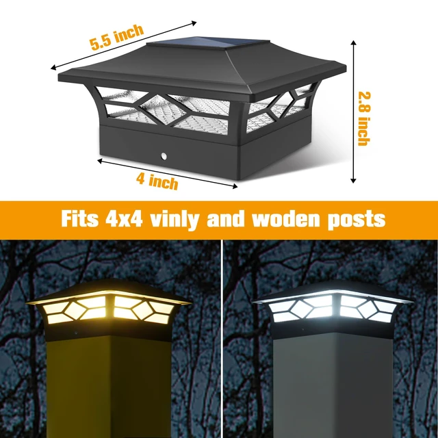 Alt view image 5 of 7 - Solar Post Cap Lights Outdoor 12pack, Waterproof Solar Powered Deck Fence Post Lights for 4x4 Wood/Vinyl Posts, Solar Outdoor LED Light with Cool/Warm Lighting Decorate Garden Patio Porch