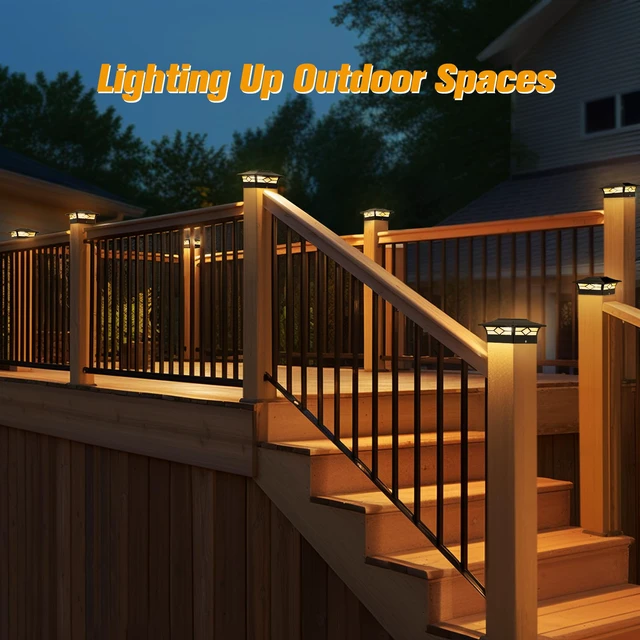 Alt view image 6 of 7 - Solar Post Cap Lights Outdoor 12pack, Waterproof Solar Powered Deck Fence Post Lights for 4x4 Wood/Vinyl Posts, Solar Outdoor LED Light with Cool/Warm Lighting Decorate Garden Patio Porch