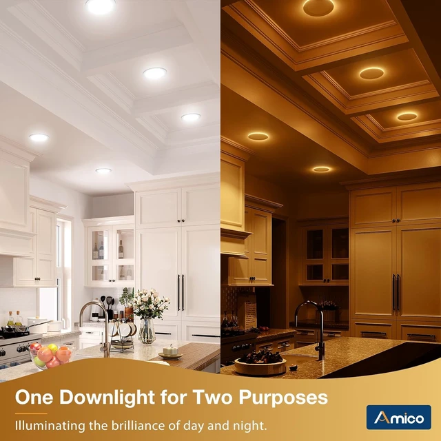 Alt view image 2 of 3 - 2 Pack 4 Inch LED Recessed Light with Night Light, 5CCT, 700LM Ultra-Thin Ceiling Light, 5%-100% Dimmable, No Flicker, 2700K-5000K, Canless Wafer Downlight with J-Box, 10W=90W, IC/ETL/FCC