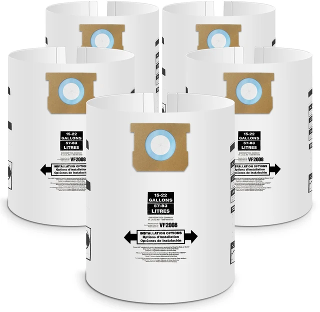 Main image of 15-22 Gallon Vacuum Bag Replacement for 90663 Shop Vac Bags 5 Pack Vacuum Bags Replacement for Type G 90663 9066300 Type J 90673 9067300 and VF2008, High-Efficiency Vaccum Filter bags
