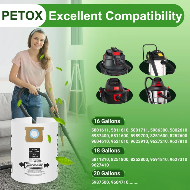 Alt view image 2 of 7 - 15-22 Gallon Vacuum Bag Replacement for 90663 Shop Vac Bags 5 Pack Vacuum Bags Replacement for Type G 90663 9066300 Type J 90673 9067300 and VF2008, High-Efficiency Vaccum Filter bags