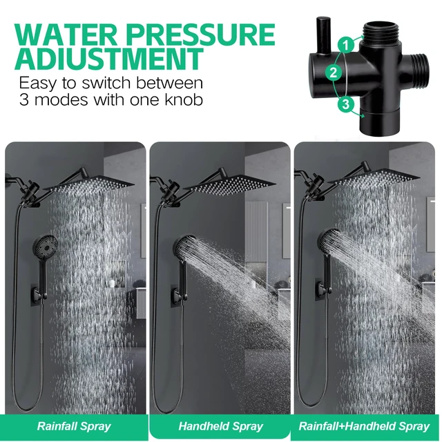 Alt view image 2 of 7 - Shower Head,10" High Pressure Rainfall Shower Head with Handheld Dual Spray Anti-leak Shower Head with 11'' Extension Arm, 3 Modes Flow Regulator & 360° Adjustable Shower, Holder, Hose, Height, Chrome