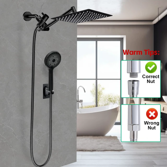 Alt view image 4 of 7 - Shower Head,10" High Pressure Rainfall Shower Head with Handheld Dual Spray Anti-leak Shower Head with 11'' Extension Arm, 3 Modes Flow Regulator & 360° Adjustable Shower, Holder, Hose, Height, Chrome