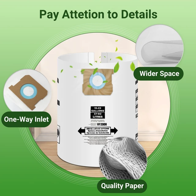 Alt view image 6 of 7 - 15-22 Gallon Vacuum Bag Replacement for 90663 Shop Vac Bags 5 Pack Vacuum Bags Replacement for Type G 90663 9066300 Type J 90673 9067300 and VF2008, High-Efficiency Vaccum Filter bags