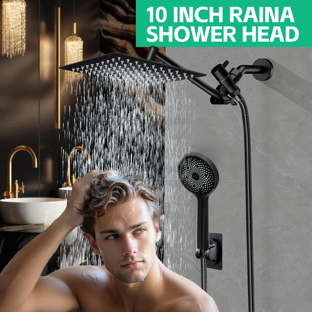 Alt view image 6 of 7 - Shower Head,10" High Pressure Rainfall Shower Head with Handheld Dual Spray Anti-leak Shower Head with 11'' Extension Arm, 3 Modes Flow Regulator & 360° Adjustable Shower, Holder, Hose, Height, Chrome