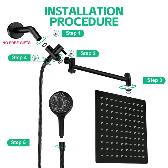 Alt view image 7 of 7 - Shower Head,10" High Pressure Rainfall Shower Head with Handheld Dual Spray Anti-leak Shower Head with 11'' Extension Arm, 3 Modes Flow Regulator & 360° Adjustable Shower, Holder, Hose, Height, Chrome