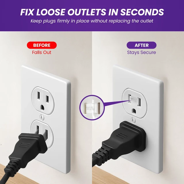 Alt view image 2 of 7 - Loose Outlet Plug Fix | Outlet Tightener| Clear | 25 Pack Loose plug outlet insert gives power cords a, secure fit to help keep plugs in place without slipping or falling out