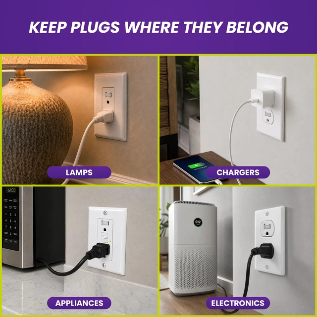 Alt view image 3 of 7 - Loose Outlet Plug Fix | Outlet Tightener| Clear | 25 Pack Loose plug outlet insert gives power cords a, secure fit to help keep plugs in place without slipping or falling out