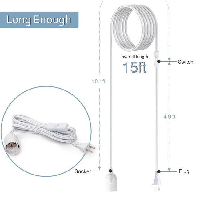 Alt view image 2 of 7 - UL 15Ft Extension Hanging Lantern Cord Cable 4-Pack 360W with E26 E27 Socket On/Off Button Pendant Lighting