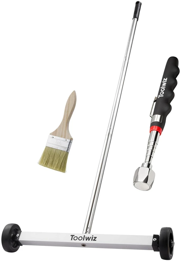 Main image of 17" Rolling Magnetic Sweeper with Telescopic Magnetic Pick Up Tool 8.8lbs Sweeper, 16 lbs Telescopic Magnetic Pick Up Tools, Lightweight with Wheels, For Nails, Screws & Metal Debris