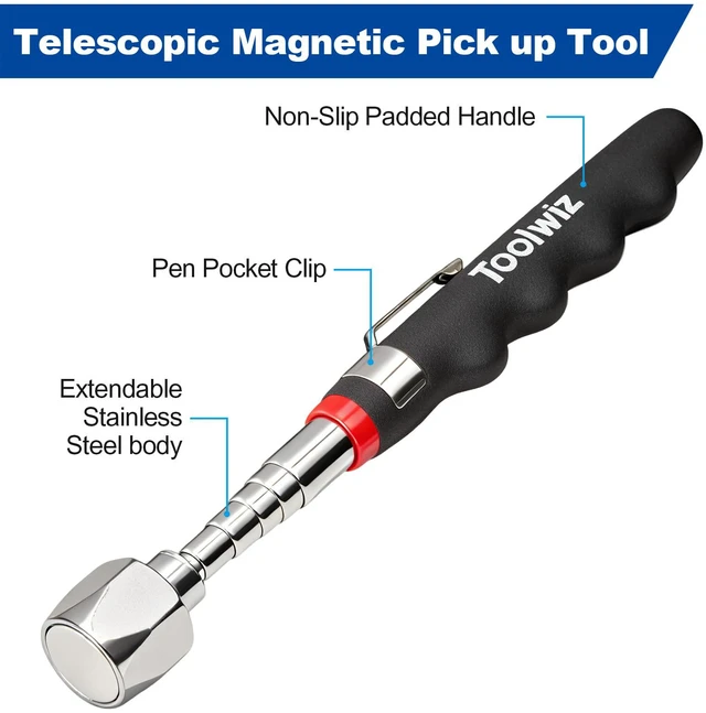 Alt view image 3 of 7 - 17" Rolling Magnetic Sweeper with Telescopic Magnetic Pick Up Tool 8.8lbs Sweeper, 16 lbs Telescopic Magnetic Pick Up Tools, Lightweight with Wheels, For Nails, Screws & Metal Debris
