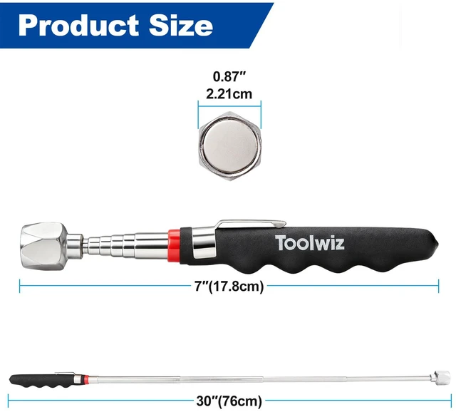 Alt view image 5 of 7 - 17" Rolling Magnetic Sweeper with Telescopic Magnetic Pick Up Tool 8.8lbs Sweeper, 16 lbs Telescopic Magnetic Pick Up Tools, Lightweight with Wheels, For Nails, Screws & Metal Debris