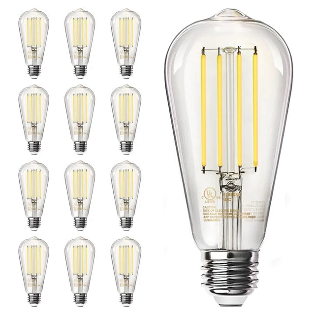 Main image of 12 Pack Edison LED Light Bulbs, E26 Base, 8W 2700K, Dimmable Vintage ST58 Filament Design, 60W Equivalent, 800 Lumens, CRI 80+, Antique Glass Style for Home, Bedroom & Farmhouse