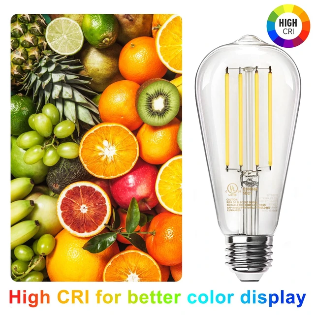 Alt view image 3 of 7 - 12 Pack Edison LED Light Bulbs, E26 Base, 8W 2700K, Dimmable Vintage ST58 Filament Design, 60W Equivalent, 800 Lumens, CRI 80+, Antique Glass Style for Home, Bedroom & Farmhouse
