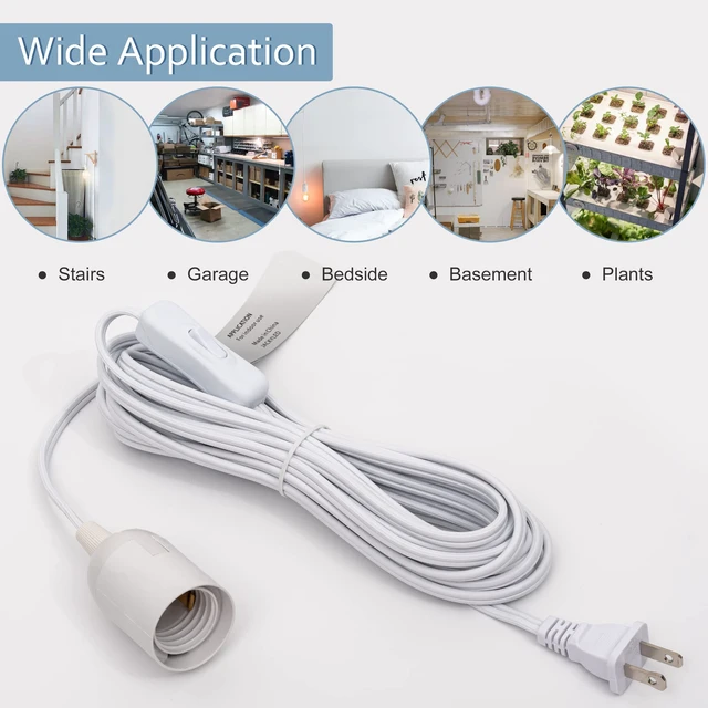 Alt view image 5 of 7 - UL 15Ft Extension Hanging Lantern Cord Cable 4-Pack 360W with E26 E27 Socket On/Off Button Pendant Lighting
