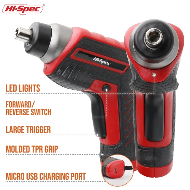 Alt view image 3 of 7 - 3.6V USB Electric Screwdriver for Home Repairs and Assembly, Red 35pc, fast assembly help, common screw bit selection, LED visibility, compact grip, quick household fixes, organized storage