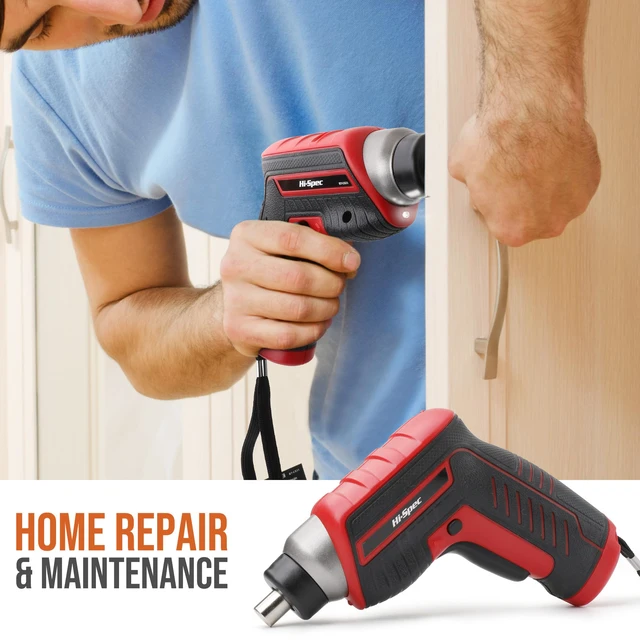 Alt view image 5 of 7 - 3.6V USB Electric Screwdriver for Home Repairs and Assembly, Red 35pc, fast assembly help, common screw bit selection, LED visibility, compact grip, quick household fixes, organized storage