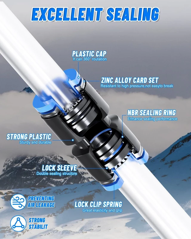 Alt view image 3 of 7 - 3/8" Air Line Tubing Kit, 100FT SAE J844 PA Nylon Air Hose Tubing with Cutter and Teflon Tape, 3/8" Air Hose with Push to Connect Fittings for Air Brake System Or Fluid Transfer(55PCS)