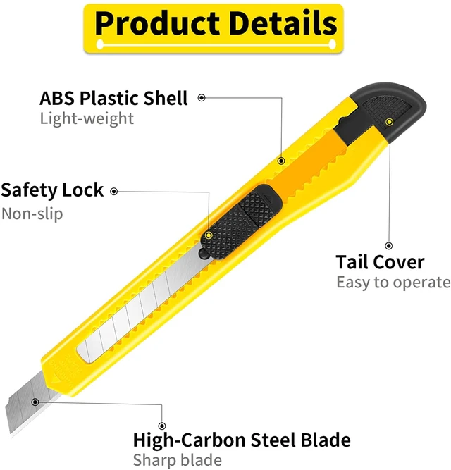 Alt view image 6 of 6 - 96 Pack Box Cutter Retractable Utility Knife, 9mm Wide Blade Box Cutters Bulk for Cardboard, Packages, Paper, Snap-Off Blades Razor Knife, Navajas para Trabajo, Disposable Box Opener