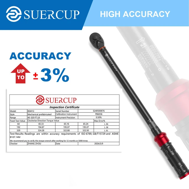 Alt view image 2 of 7 - Torque Wrench 1/2-Inch Drive, 40-320Ft.Lb, for Motorcycle & Auto 4.2-433.6Nm, 72-T Dual-Direction, ±3% Accuracy, Click Alert, for Car Lug Nuts, Engine, Suspension, Moto & Machinery Bolt