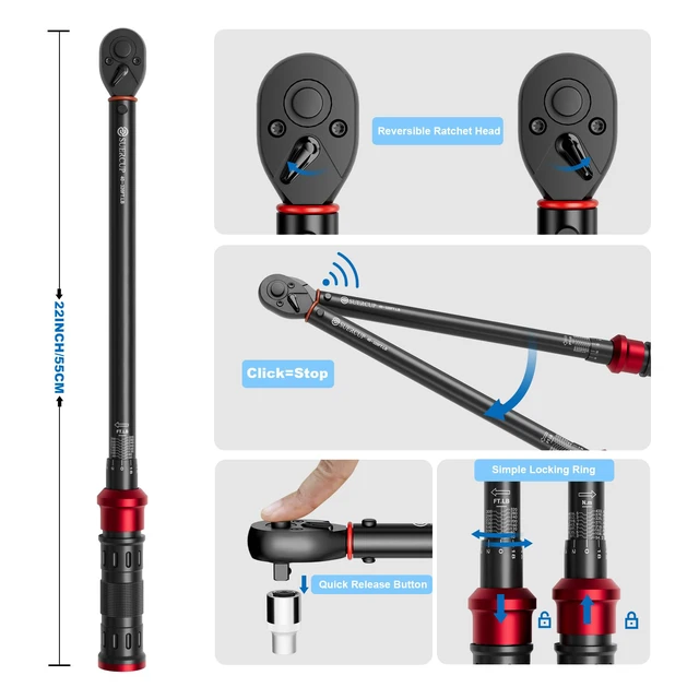 Alt view image 4 of 7 - Torque Wrench 1/2-Inch Drive, 40-320Ft.Lb, for Motorcycle & Auto 4.2-433.6Nm, 72-T Dual-Direction, ±3% Accuracy, Click Alert, for Car Lug Nuts, Engine, Suspension, Moto & Machinery Bolt
