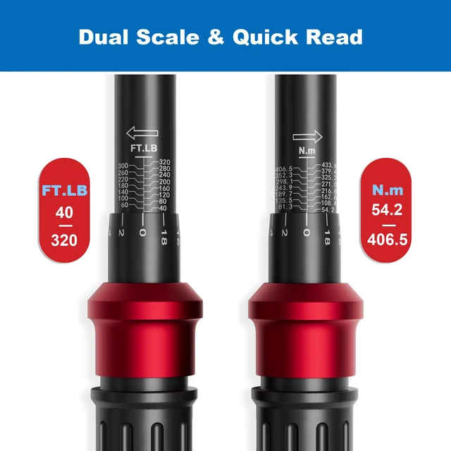 Alt view image 6 of 7 - Torque Wrench 1/2-Inch Drive, 40-320Ft.Lb, for Motorcycle & Auto 4.2-433.6Nm, 72-T Dual-Direction, ±3% Accuracy, Click Alert, for Car Lug Nuts, Engine, Suspension, Moto & Machinery Bolt