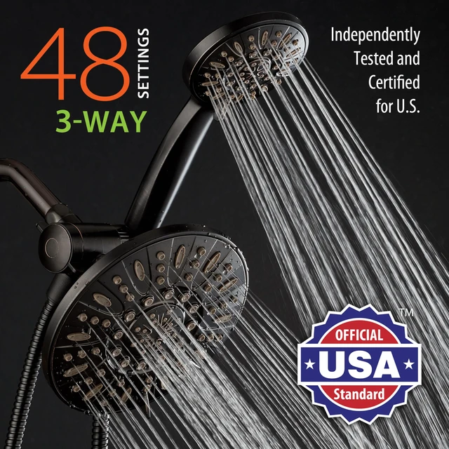 Alt view image 2 of 7 - 7" Premium High Pressure 3-way Rain & Handheld Shower Head Combo Enjoy Dual 6-Setting Luxury Shower Heads Separately or Together for the Best of Both Worlds! Stainless Steel Hose - Bronze