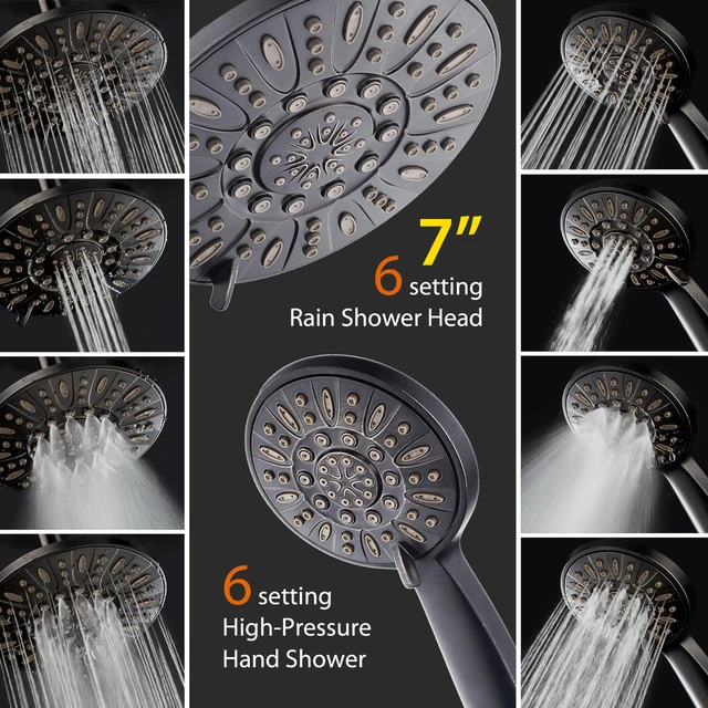 Alt view image 3 of 7 - 7" Premium High Pressure 3-way Rain & Handheld Shower Head Combo Enjoy Dual 6-Setting Luxury Shower Heads Separately or Together for the Best of Both Worlds! Stainless Steel Hose - Bronze