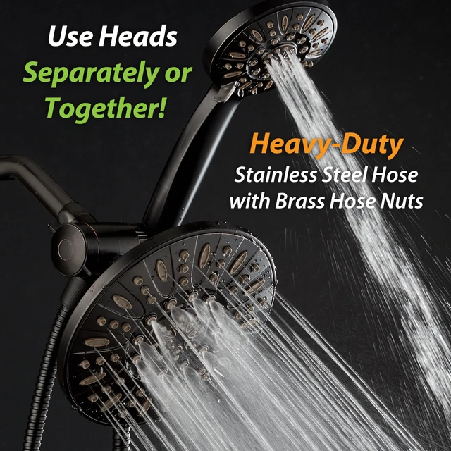 Alt view image 5 of 7 - 7" Premium High Pressure 3-way Rain & Handheld Shower Head Combo Enjoy Dual 6-Setting Luxury Shower Heads Separately or Together for the Best of Both Worlds! Stainless Steel Hose - Bronze