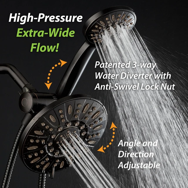 Alt view image 4 of 7 - 7" Premium High Pressure 3-way Rain & Handheld Shower Head Combo Enjoy Dual 6-Setting Luxury Shower Heads Separately or Together for the Best of Both Worlds! Stainless Steel Hose - Bronze