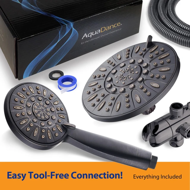 Alt view image 6 of 7 - 7" Premium High Pressure 3-way Rain & Handheld Shower Head Combo Enjoy Dual 6-Setting Luxury Shower Heads Separately or Together for the Best of Both Worlds! Stainless Steel Hose - Bronze