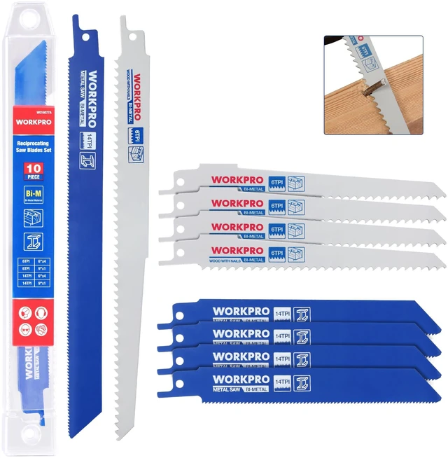 Main image of 10-Piece Reciprocating Saw Blade Set, 6" & 9", 6TPI & 14TPI Durable BIM Saw Blades for Cutting Metal, Wood & Nail-Embedded Wood