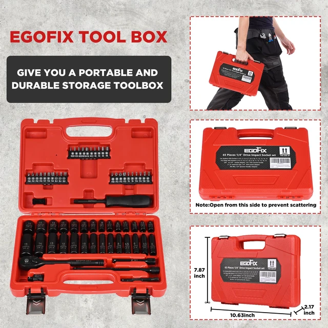 Alt view image 5 of 6 - 1/4" Ratchet Wrench Socket Set 65 Piece, Metric Shallow Socket (4-15mm) and Deep (4-15mm), with 72-Teeth Ratchet, Screwdriver Bit Set, Small Tool Kit for Home Use and Automotive Repair