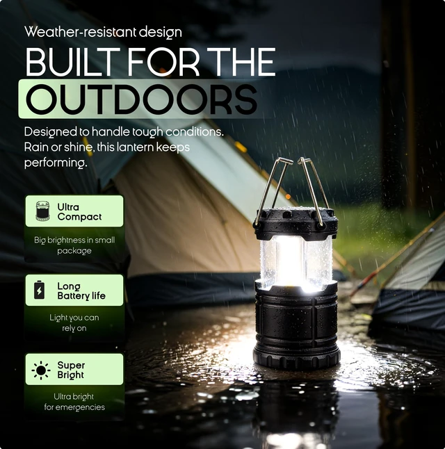 Alt view image 7 of 7 - LED Camping Lantern, Battery Powered Lanterns for Power Outages, Portable Hanging Collapsible Camping Lights for Outdoor, Home, Emergency, Hurricane Lamp Survival Outage Light 3 x AA Operated