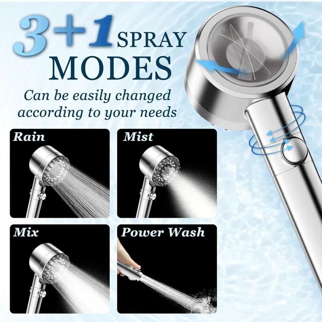 Alt view image 6 of 7 - Filtered Shower Head with Handheld, High Pressure Shower Filter Head ON/OFF Switch, Anti-clog Nozzles, 4 Spray Showerhead with Filters for Hard Water, Remove Chlorine, Reduce Dry Itchy Skin