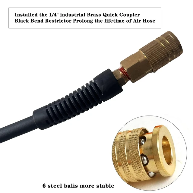 Alt view image 3 of 6 - Air Hose 3/8 in x 100 ft, Heavy Duty, Lightweight, Kink Resistant, Hybrid Air Compressor Hose with 1/4 in Solid Brass Male Fittings, Bend Restrictors, 300 PSI (100FT, Black)