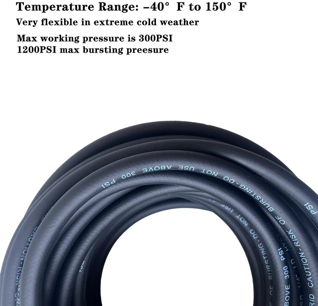 Alt view image 2 of 6 - Air Hose 3/8 in x 100 ft, Heavy Duty, Lightweight, Kink Resistant, Hybrid Air Compressor Hose with 1/4 in Solid Brass Male Fittings, Bend Restrictors, 300 PSI (100FT, Black)