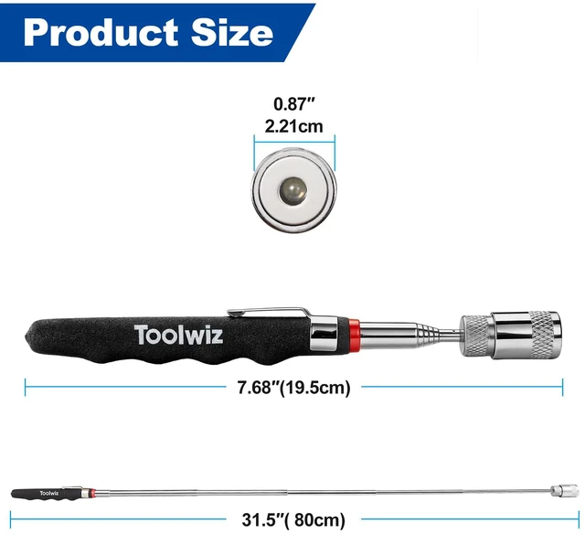 Alt view image 7 of 7 - 15" Rolling Magnetic Sweeper with LED Telescopic Pick Up Tool 10lbs Capacity, 8 lbs Telescopic Magnetic Pick Up Tool with LED Light, Telescoping Holder, For Construction