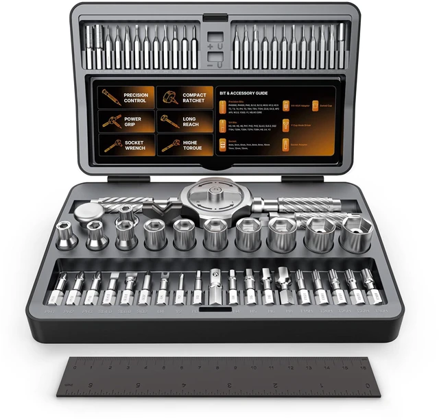 Main image of T Handle Ratchet Screwdriver Set, Upgraded 62 in 1 Magnetic Screwdriver Set 10 Sockets & Storage Case, Ratcheting Screwdriver for Furniture, Bicycle, Electronics, Auto, DIY & Gift for Men