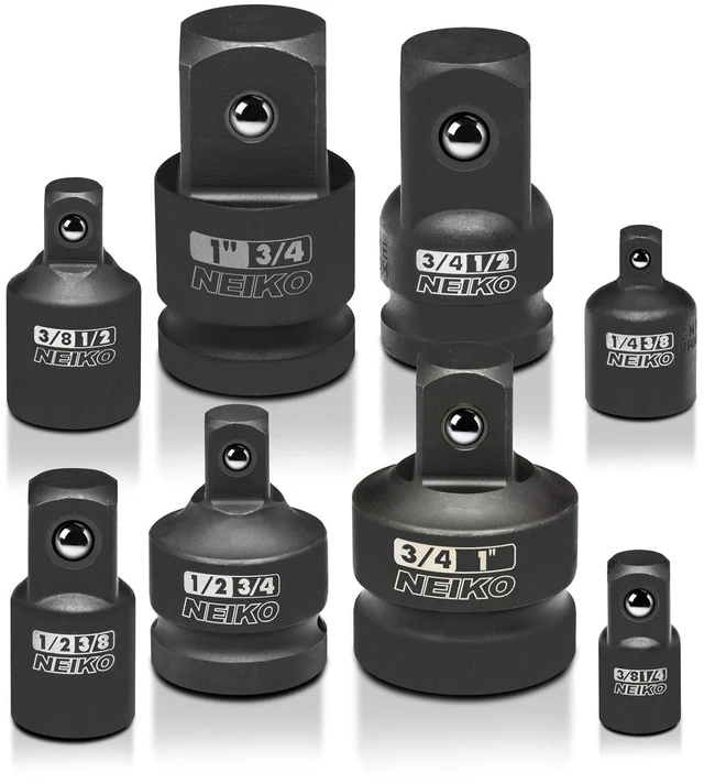 Main image of 30223A 8 PC Impact Socket Adapter Set, Standard SAE Size, Cr-V Steel, Impact Driver & Wrench Conversion Kit, Locking Impact Socket Adapters & Reducer Set, Ball Detent, 1/4, 3/8, 1/2", 3/4, 1