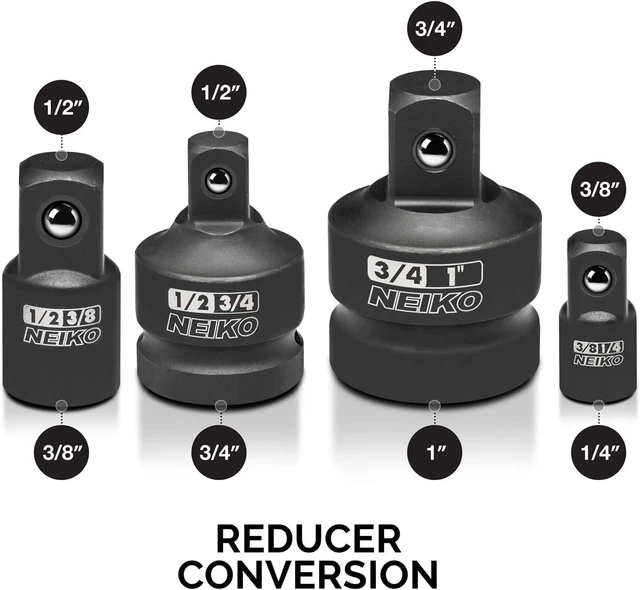 Alt view image 5 of 7 - 30223A 8 PC Impact Socket Adapter Set, Standard SAE Size, Cr-V Steel, Impact Driver & Wrench Conversion Kit, Locking Impact Socket Adapters & Reducer Set, Ball Detent, 1/4, 3/8, 1/2", 3/4, 1