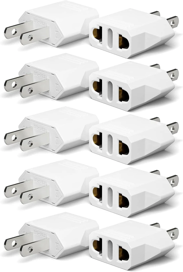 Main image of European to US Plug Adapter, Type A, 10-Pack Bulk Value, White EU Europe to USA, Canada, Mexico Wall Plug Adapters for Households and Offices, Adaptador de Enchufe, Converter Set