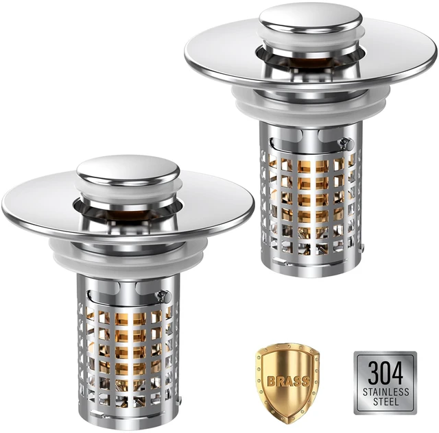 Main image of Sink Stopper Hair Catcher, Pop-up Sink Drain Strainer with Removable Stainless Steel Strainer Basket Hair Catcher, Bathroom Sink Strainer for Bathroom Sink Stopper (2PCS)