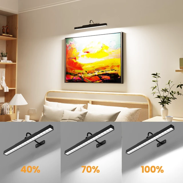 Alt view image 4 of 7 - 2Pack Picture Light, 13Hrs Lasting Battery Operated Picture Lights for Paintings,16in Remote Control Display Art Light with Timer for Wall Painting, Frame, Portrait, Display,Artwork,Gallery- Black